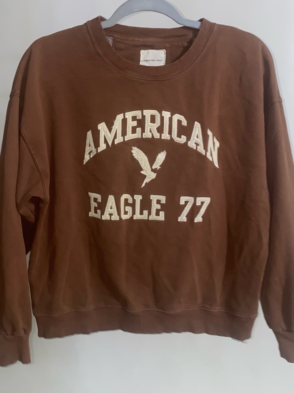 American Eagle Outfitters Brown Crewneck Sweatshirt with Cream Graphic